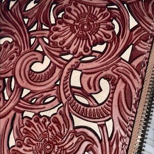 Floral Embossed Leather wristlet with removable crossbody strap. New